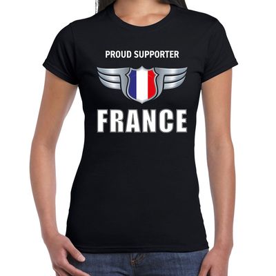 Proud supporter France / Frankrijk t-shirt zwart voor dames Proud supporter France / Frankrijk t-shirt zwart voor dames