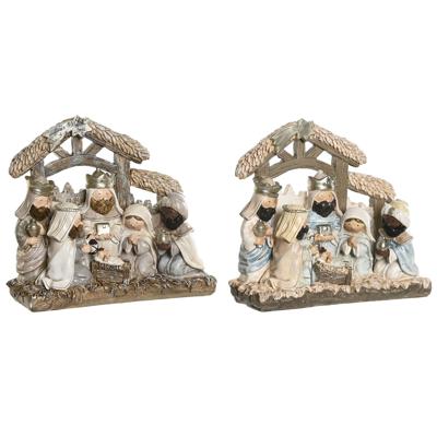 Kerststal set DKD Home Decor Blauw Wit Bruin Hars 20 x 7 x 17,5 cm (2 Stuks)