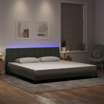 Bedframe met LED zonder matras "Hanko" fluweel lichtgrijs 200x200 cm