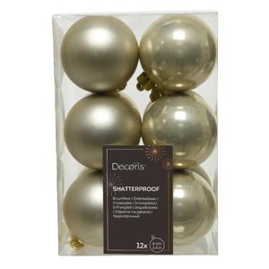 12x kerstballen - licht parel/champagne - 6 cm - kunststof - mat/glans