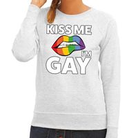Kiss me I am gay sweater grijs dames - thumbnail