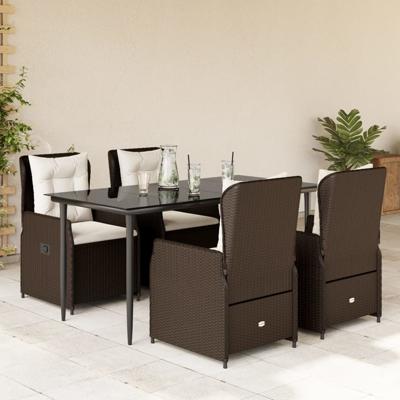 5-delige Tuinset met kussens poly rattan bruin