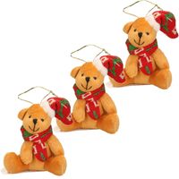 3x Kersthangers knuffelbeertjes beige met gekleurde sjaal en muts 7 cm - Kersthangers