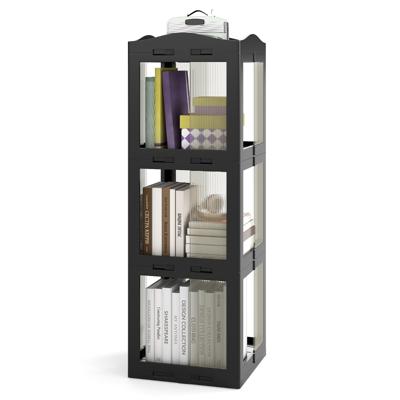 360° Draaibare Boekenkast Verticale Rekken Met 3 Niveaus Transparante Panelen En Draaibare Voet