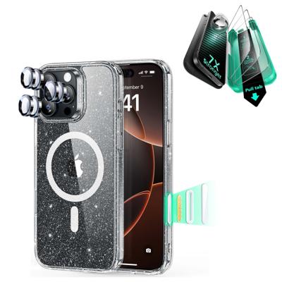 iPhone 16 Pro Max Classic Hybrid Magnetic Case (Camera Control) & Screen Protection Bundle - Clear Shimmer