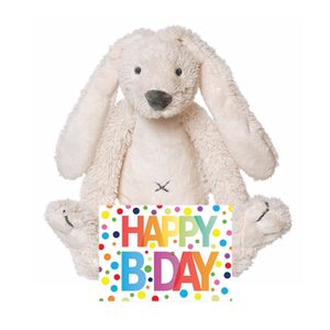 Kinder cadeau knuffel konijn met Happy birthday wenskaart