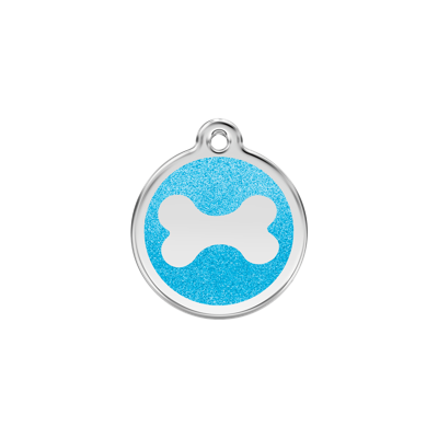 Bone Aqua glitter hondenpenning small/klein dia. 2 cm - Reddingo
