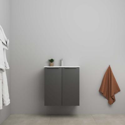On-Line Onderkast - 60 cm - Bouwpakket - 2 Deuren met Greep - Porseleinen Wastafel - 1 Kraangat - Mat Antraciet