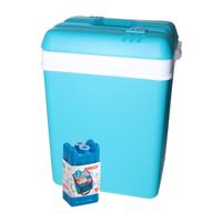 Koelbox met koelelementen - 25 liter - kunststof - blauw - 30 x 22 x 39 cm