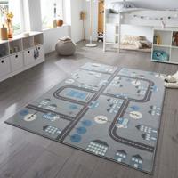 Vloerkleed Kids Town - Grijs / Blauw maat: 170x120cm - materiaal: Polypropyleen - Dekbed-Discounter.nl