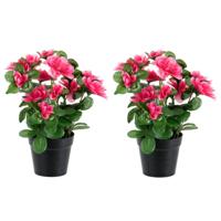 Louis Maes Azalea Kunstplant - 2x - donker roze - in binnenpot - H25 cm - kunstbloemen