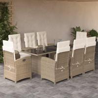 9-delige Tuinset met kussens poly rattan beige