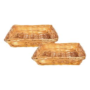 Rieten mandje - 2x - bruin - 36 x 26 x 10 cm - rechthoek - opbergmand