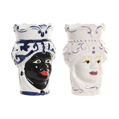 Home ESPRIT Blauw Wit Zwart Porselein 12 x 12 x 20 cm (2 Stuks)