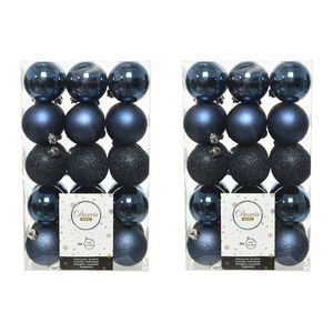 60x stuks kunststof kerstballen donkerblauw (night blue) 6 cm glans/mat/glitter - Kerstbal