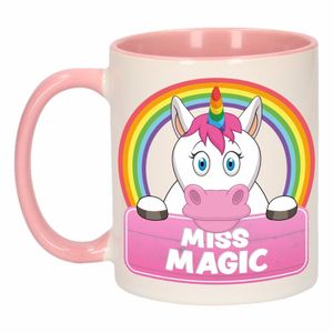 Kinder eenhoorn mok / beker Miss Magic roze / wit 300 ml