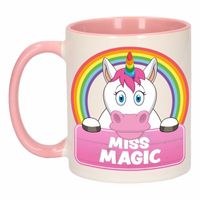 Kinder eenhoorn mok / beker Miss Magic roze / wit 300 ml - thumbnail