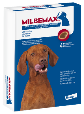 Milbemax ontworming kauwtablet hond vanaf 5 kilo, 4 tbl