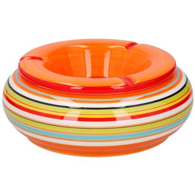 Asbak - gekleurd - rood/oranje - rond - 19 cm - keramiek - buiten - terras asbakken