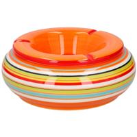 Asbak - gekleurd - rood/oranje - rond - 19 cm - keramiek - buiten - terras asbakken Asbak - gekleurd - rood/oranje - rond - 19 cm - keramiek - buiten - terras asbakken