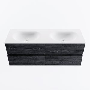 MONDIAZ VICA 130cm badmeubel onderkast Antracite 4 lades. Wastafel MOON dubbel 2 kraangaten, kleur Talc.