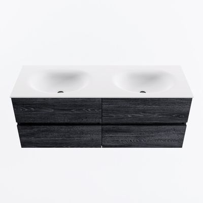 MONDIAZ VICA 130cm badmeubel onderkast Antracite 4 lades. Wastafel MOON dubbel 2 kraangaten, kleur Talc.
