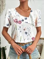 Casual Asymmetrical Collar Floral Shirt