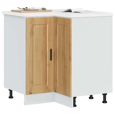 Keuken hoekonderkast "Porto" bewerkt hout artisanaal eikenkleur