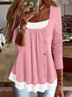 Casual Plain Button-embellished Long-sleeve Knitted Top - thumbnail