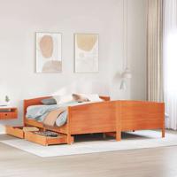 Bedframe zonder matras massief grenenhout wasbruin 180x200 cm