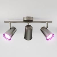 Riga - LED smart plafondlamp - 3 spots - 15 Watt 1200 Lumen - Draaibaar en kantelbaar - GU10 - RGBWW - Wifi + Bluetooth - Google Home, Amazon Alexa en Siri - RVS - Bestuurbaar via App en Stem