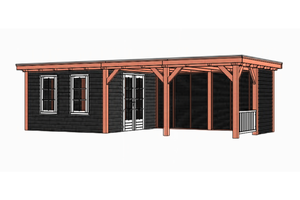Tijdelijk 15% korting | Buitenverblijf Siena 890x415 cm - Combinatie 1- Plat dak- Onbehandeld lariks Douglas hout- Trendhout