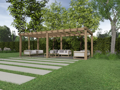 Overkapping Platdak Douglas 4000mm diep - 150mm balken - fijn bezaagd