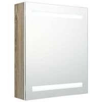 The Living Store-Badkamerkast-met-spiegel-en-LED-50x14x60-cm-wit-eikenkleurig - Badkamerkast