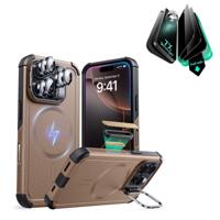 iPhone 16 Pro Cyber Tough Magnetic Case Privacy Protection Bundle (Camera Control, Stash Stand) - Desert Titanium