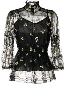 Anna Sui blouse en dentelle à fleurs brodées - Noir