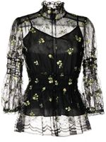 Anna Sui blouse en dentelle à fleurs brodées - Noir - thumbnail