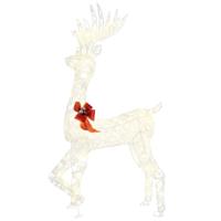 Kerstrendierlamp 150 cm Hoog Kerstdecoratie Voorzien van 100 Warmwitte LED-Lampen Sneeuwvlokken en een Rode Strik Kerstrendierlamp 150 cm Hoog Kerstdecoratie Voorzien van 100 Warmwitte LED-Lampen Sneeuwvlokken en een Rode Strik