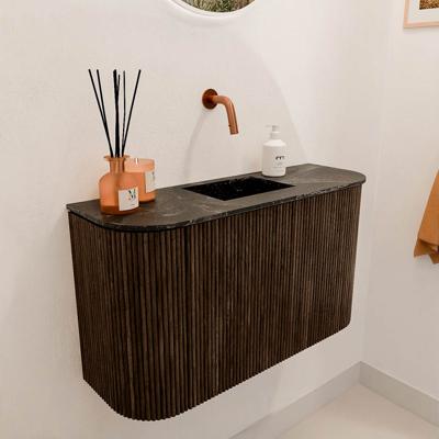 Toiletmeubel Mondiaz Joya Dlux | 73.2 cm | Meubelkleur Walnut | Faye wastafel Lava Wasbak Midden | Zonder kraangat(en)