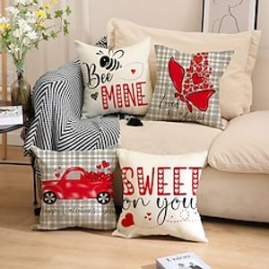 valentijnsdag decoratieve toss kussens cover 4pc zachte vierkante kussen case kussensloop voor slaapkamer woonkamer slaapbank stoel gnome hart paar auto Lightinthebox
