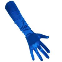 Carnaval verkleed Handschoenen - Dames - gala - blauw - satijn - voor jurk - 48 cm