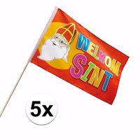 5x Feest zwaaivlag Welkom Sint 30 x 45 cm   - - thumbnail