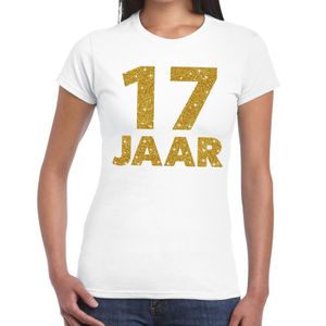 17 jaar goud glitter verjaardag kado shirt wit voor dames