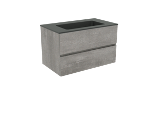 Storke Edge zwevend badkamermeubel 80 x 46 cm beton donkergrijs met Scuro enkele wastafel in mat kwarts