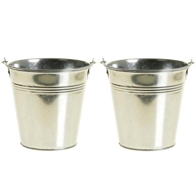 Zinken decoratie emmertje - 10x - zilver - 14 x 12 cm - Mini bloempotje
