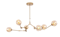 Hanglamp Graham 6L Messing Frame - 3 glas keuzes - ledlampen inclusief