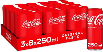 Coca-Cola frisdrank, sleek blik van 25 cl, pak van 24 stuks