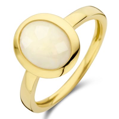 Ring geelgoud-opaal goudkleurig-wit 12 mm