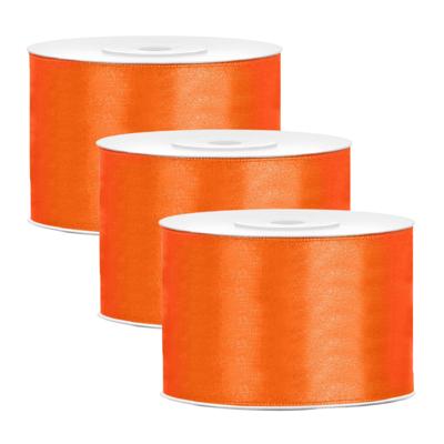 Partydeco Cadeaulint - 3x - oranje - 5 cm x 25 meter - satijn - sierlint - inpakken - decoratie