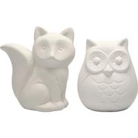 Creativ Company Dierenspaarpot, uil en vos, h: 9 cm, wit, 2 stuk/ 1 doos